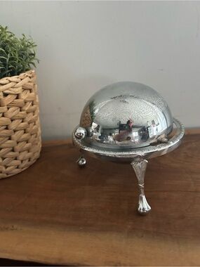 Vintage Silver Plate Footed Roll Top Caviar/Butter Dish Server Made In England